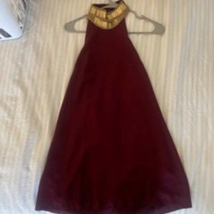KEEPSAKE The Label Maroon Mini Dress with Gold Neckline, Size S